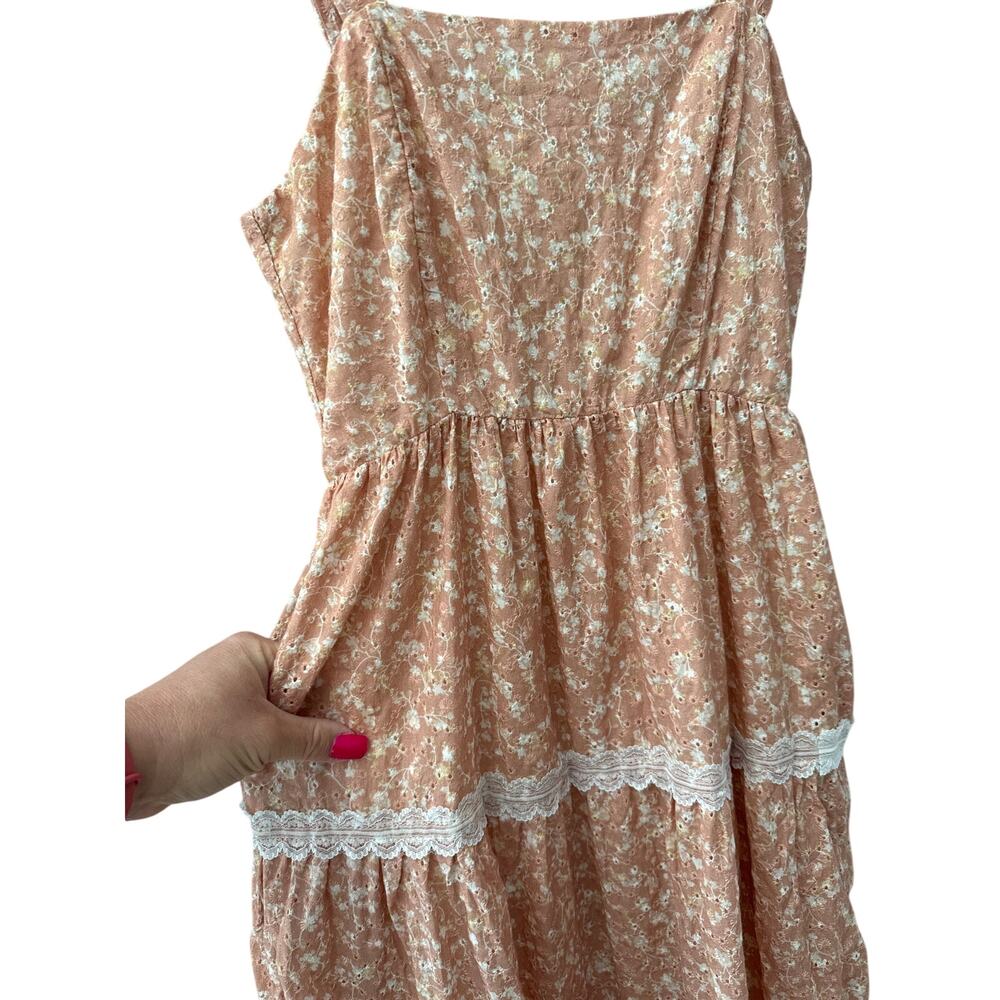 Aura Floral Eyelet Lace Sleeveless Tiered Maxi Dress Pink Pockets Size XS - Picture 7 of 11